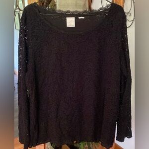 Stretchy, black lace, pullover, long sleeve top